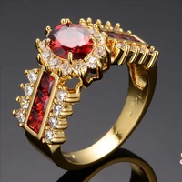 milangirl handmade 2022 fashion womens wedding red crystal cz gold color ring wholesale
