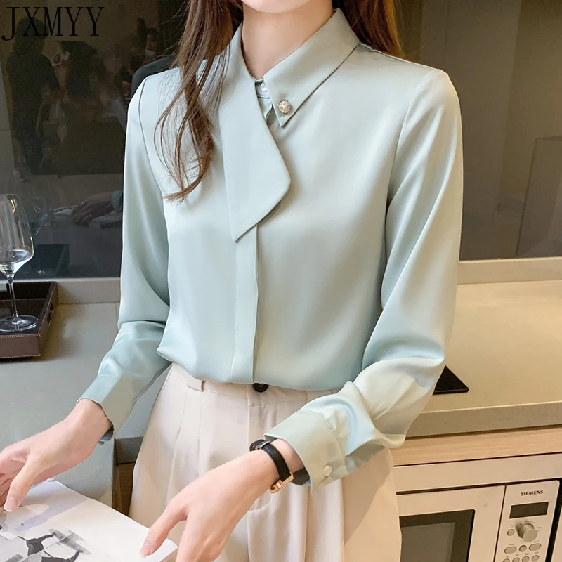 

fashion Women Tops Long Sleeve Chiffon Blouse Shirt Turn Down Collar Office Blouse 2021 summer Selling