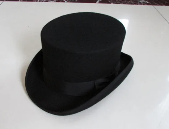 Black Cylinder Hat 100%Wool Felt Top Hats 11.5cm Chapeau Haut De Forme Mad Hatter Cap Bowler Hoeden Cartola Fedora Hat for Men