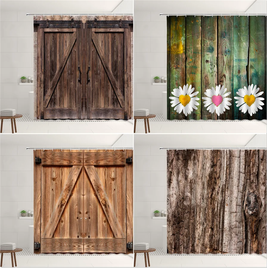 

Retro Old Wooden Board Shower Curtain Vintage Bathroom Curtains Waterproof Fabric Bath Screen Home High Quality Decor With Hooks
