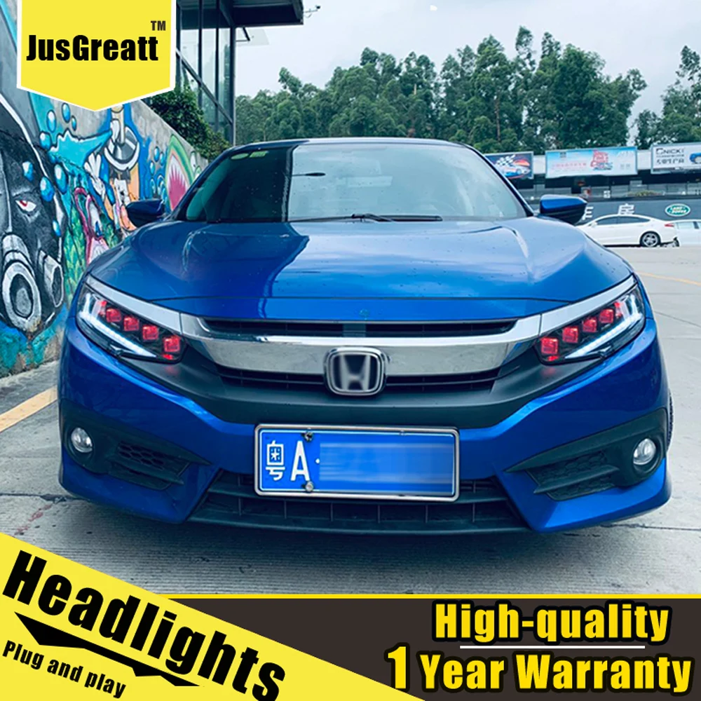

A Pair For Honda Civic LED Headlights 2016-2019 HID Head Lamps Bi Xenon Beam Fog Daytime Running Lights Dynamic Turn