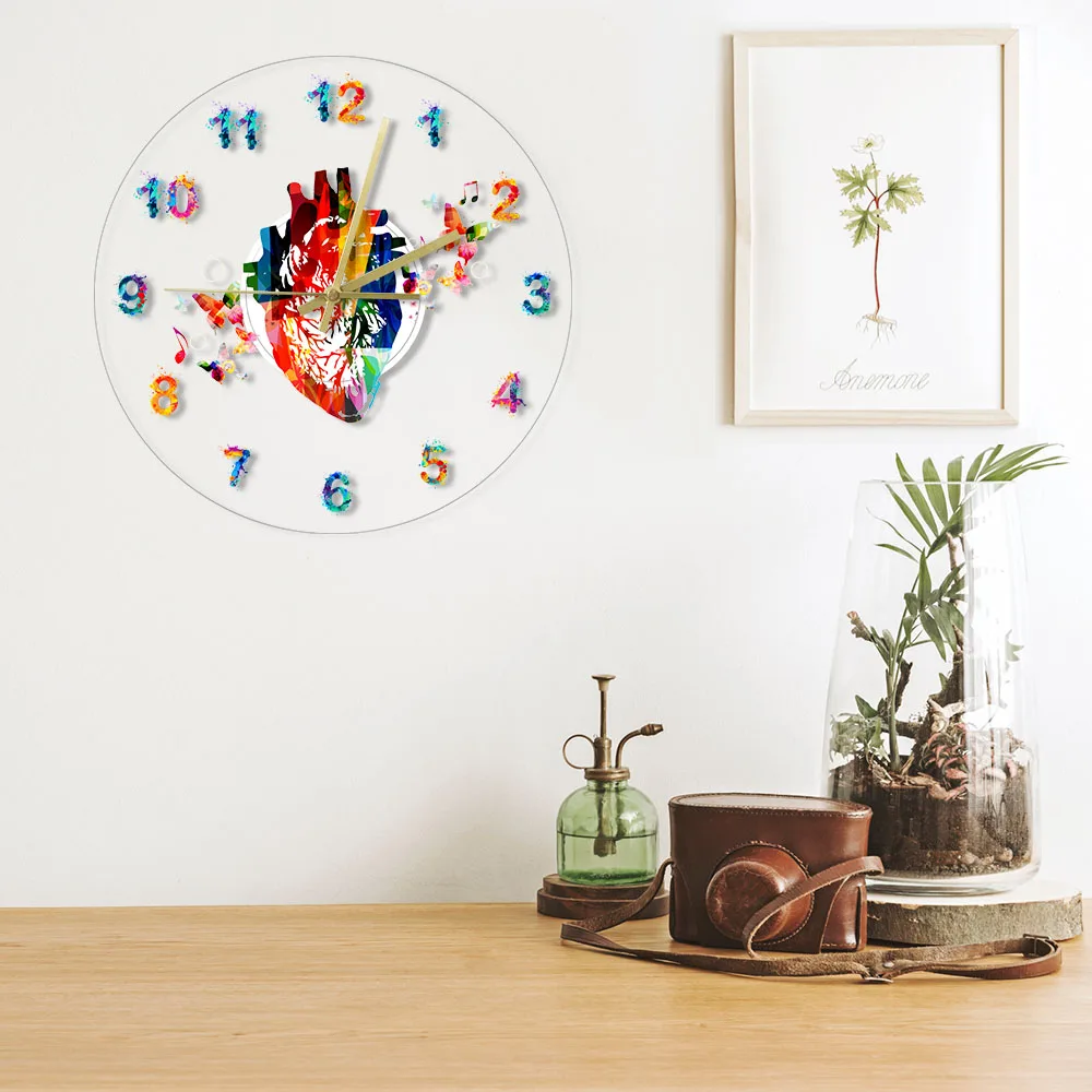 Акриловые настенные часы с рисунком в виде сердца | Дом и сад