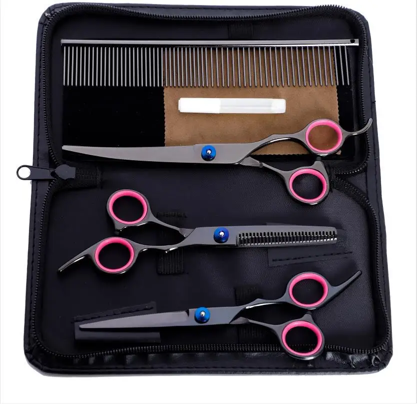 

Professional 7 Inch Color Pet Scissors Dog Grooming Comb Grooming Hair Stainless Steel Pet Cat and Dog Haircut Tool 4 Sets