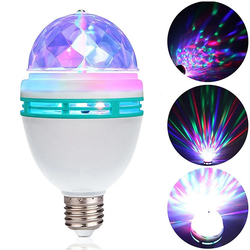 

Цветная Автоматическая вращающаяся сценическая лампа для дискотеки E27 3 Вт RGB ампульная лампа для вечерние декоративное освещение для свети...