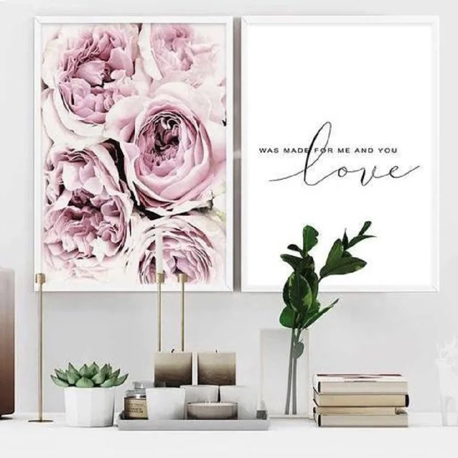 Скандинавские розовые цветы плакаты настенные художественные картины на холсте