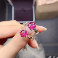 fine jewelry 925 sterling silver inlaid with natural gemstone luxury noble round pink topaz womens ol style ring support detect