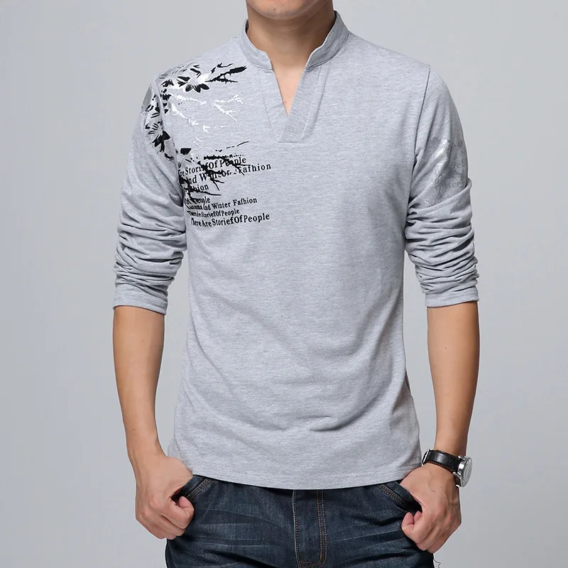 

T Shirt 2021 Spring and Autumn Cotton New Men's Long-sleeved T-shirt Men's Collar Korean Version of Fashion Print Men Clothing