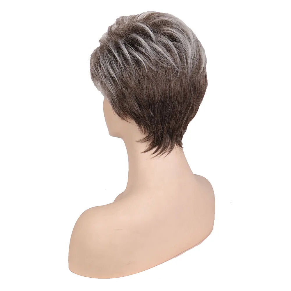 WHIMSICAL W Synthetic Pixie Cut Short Hair Natural Wave Fluffy Wigs With Bangs For Black/White Women Daily Heat Resistant Fiber