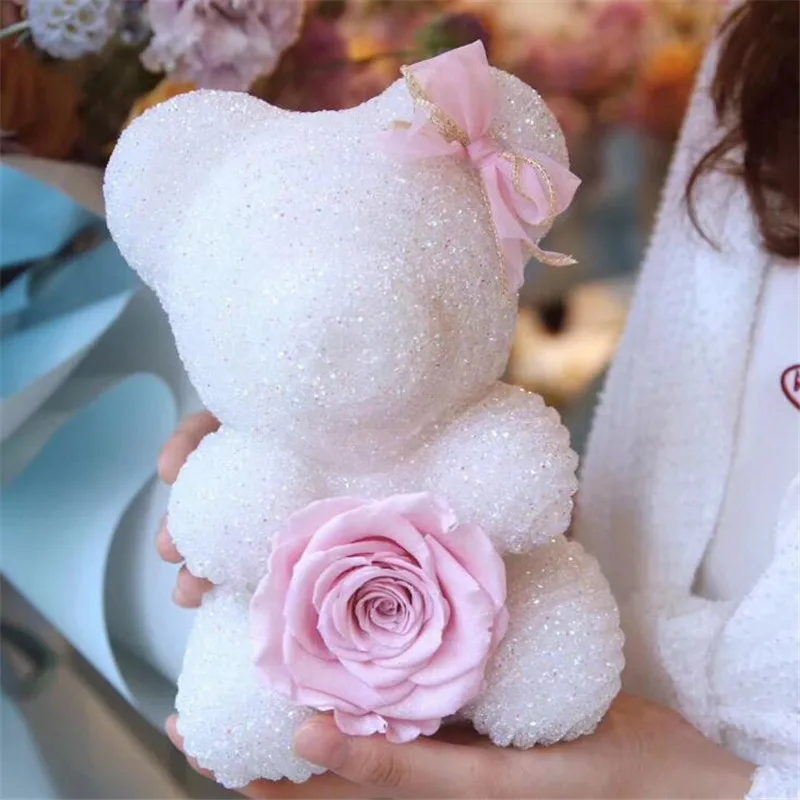 diy presente de casamento dos namorados rosa urso emulado flor imortal urso presente de aniversário quente criativo cristal diamante rosa urso
