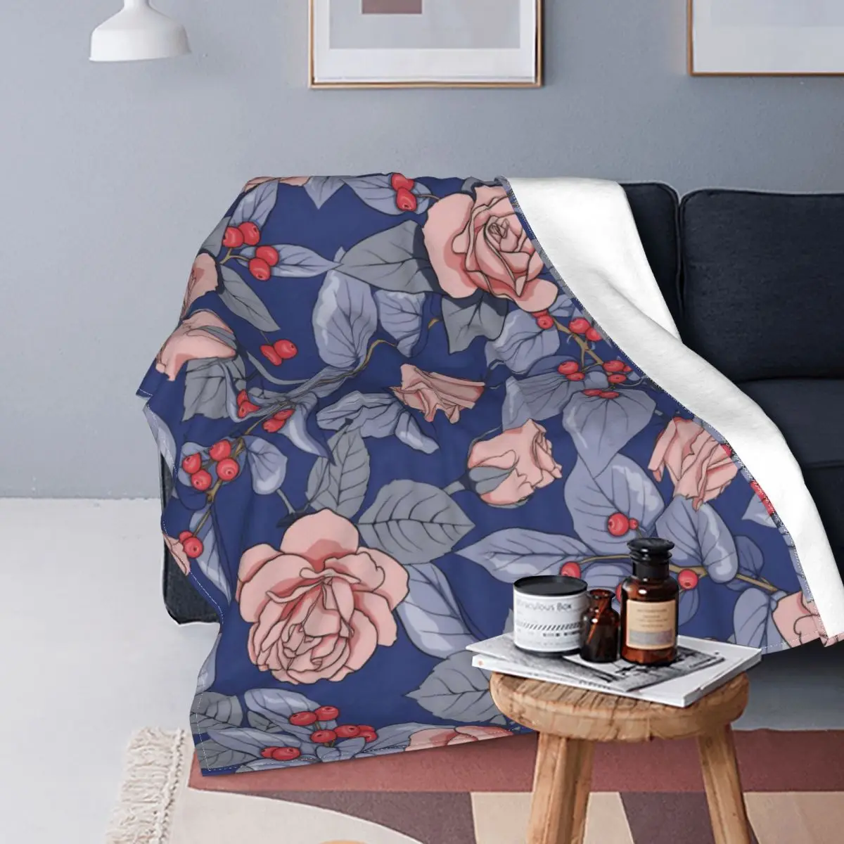 

Rose Flower Plant Blanket Plaid Four Seasons Stitch Soft Portable Coral Fleece Throw Blankets For Bed Office