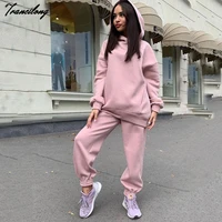 fall solid casual two piece set hooded pullovers suit sweatpants lounge wear tracksuit women streetwear fashion winter outfits