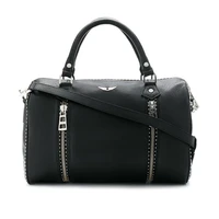 women leather portable handbag zipper fashion strap black wings decoration lady bag