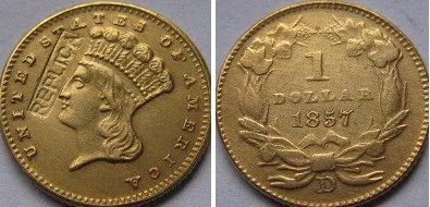 

$1 золото 1857-D копии монет