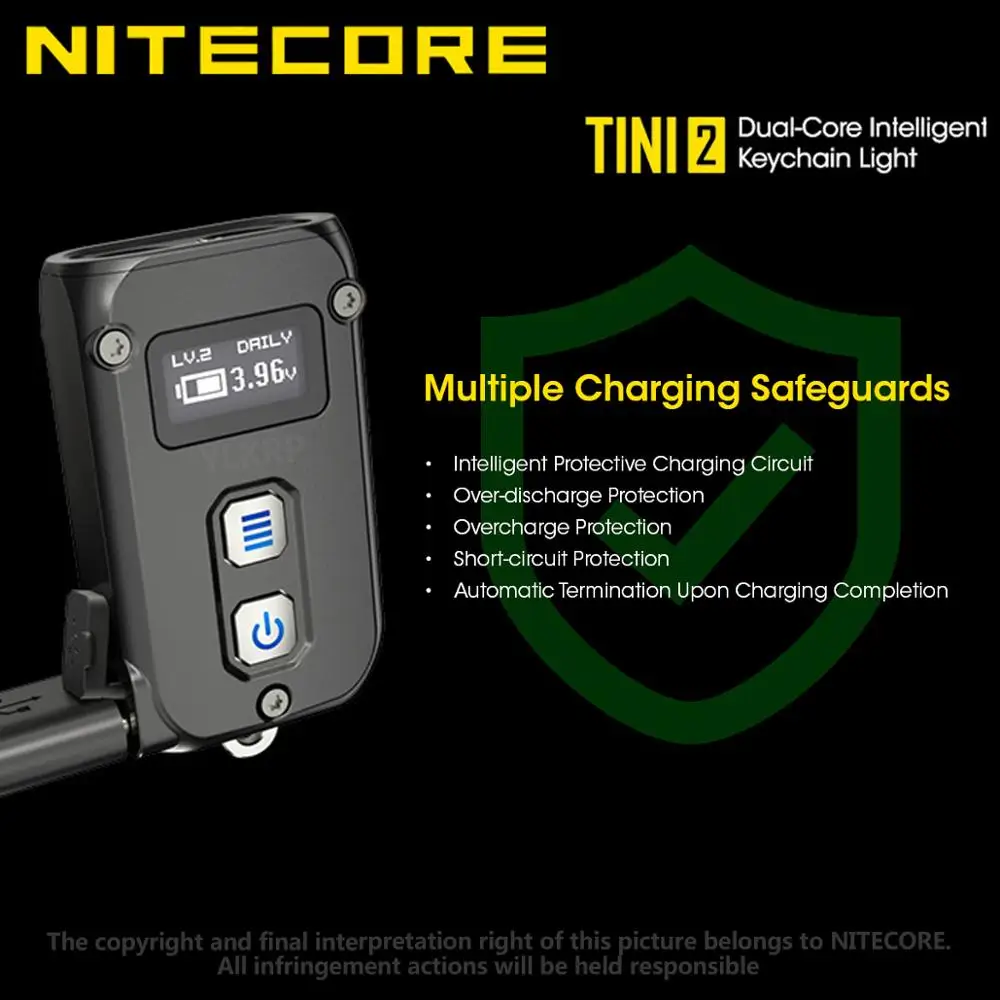 Двухъядерный смарт-светильник NITECORE TINI2 500 люмен OLED технология сна APC длительный