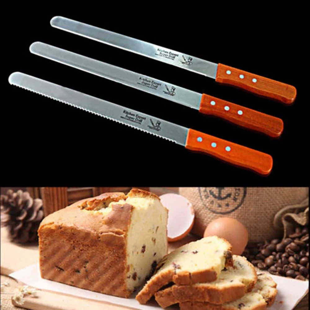 

10inch Bread Knife Toast Slicing Knives Cake Slicer Baking Pastry Cutter Cake Tools Cake Tools Serrated Knife With Wooden Handle