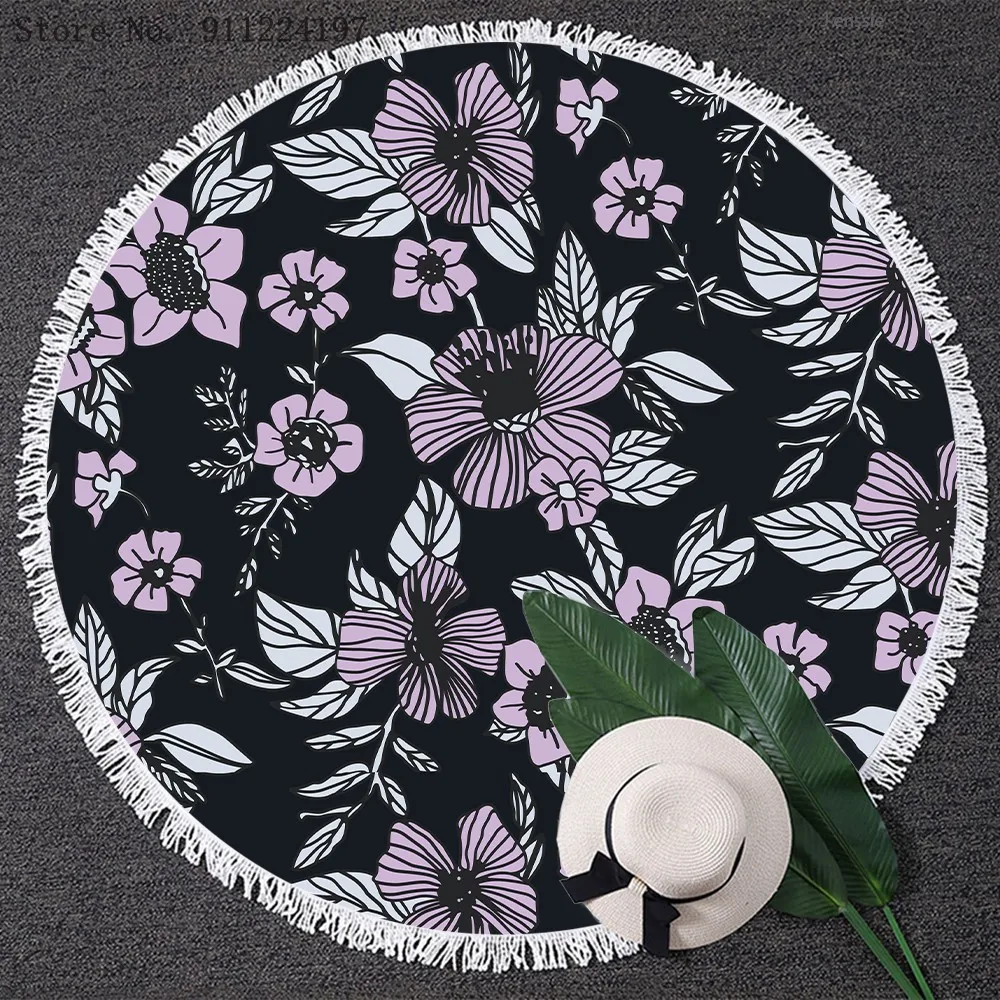 

Northern Europe Round Beach Blanket Green Leaf Flower Tapestry Picnic Table Cover Beach Towel Tassel Beach Cloths Beach Towels