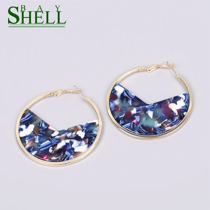 Shell Bay Za Colorful acrylic Resin Drop Earrings Women Fashion Round Circle Hoops Alloy girls Party Jewelry Brincos | Украшения и