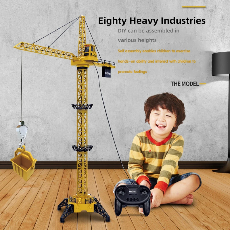 

8054E four-channel wire control can rotate 680 degrees,the hook rises and falls,large crane tower with light remote control toy