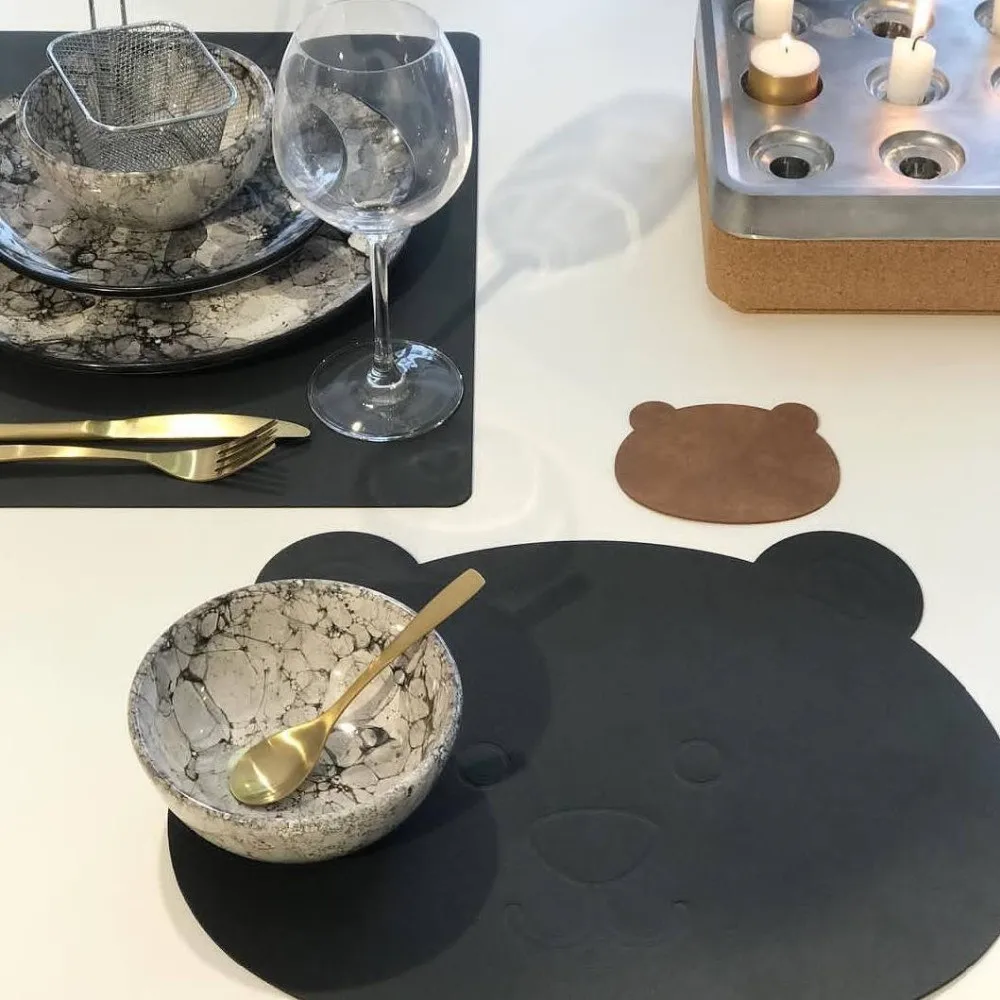 Двухсторонний коврик из искусственной кожи обеденный стол милый медвежонок