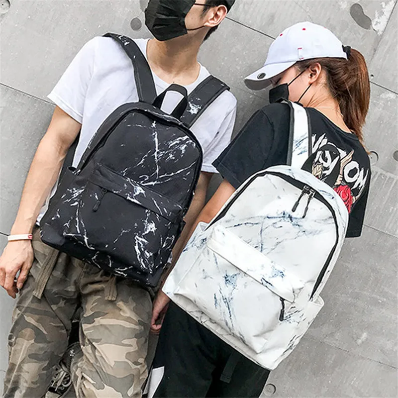 Вместительный холщовый женский рюкзак с мраморным принтом повседневный