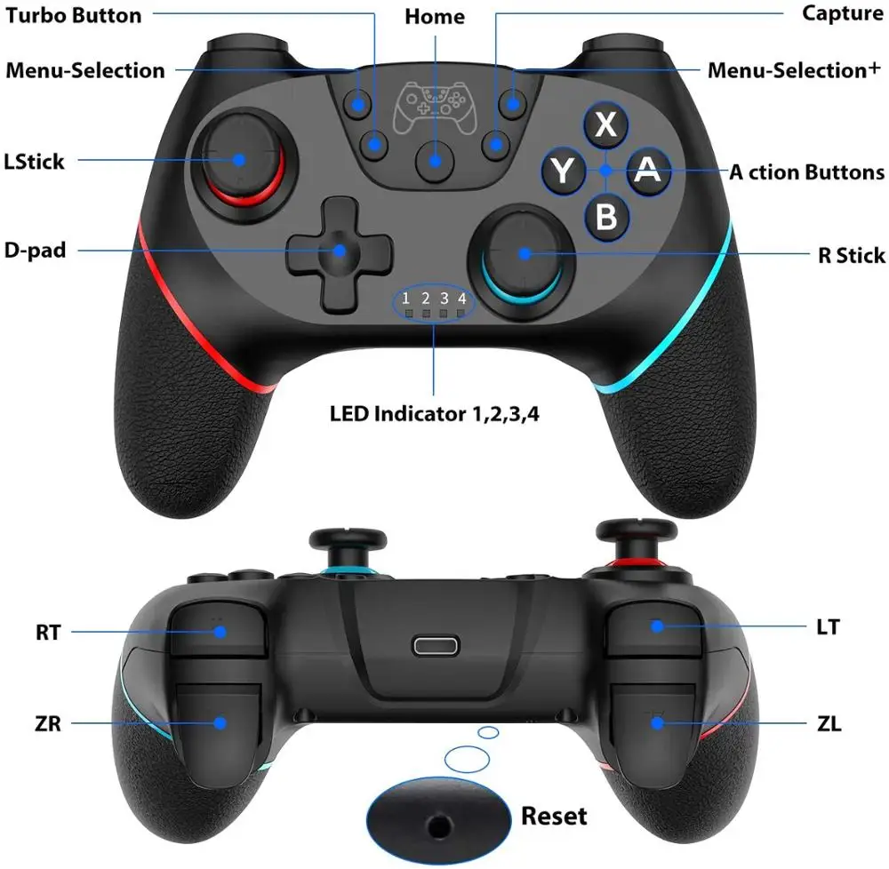 

2021 New Updated Bluetooth Gamepad for N-Switch Switch Pro Controller Wireless Controller Remote Joystick Video Consoles Gaming