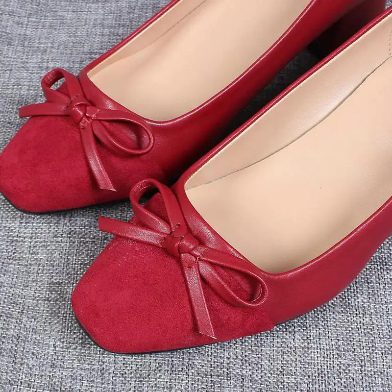 Женские туфли на высоком каблуке весенние квадратном с бантом без застежки