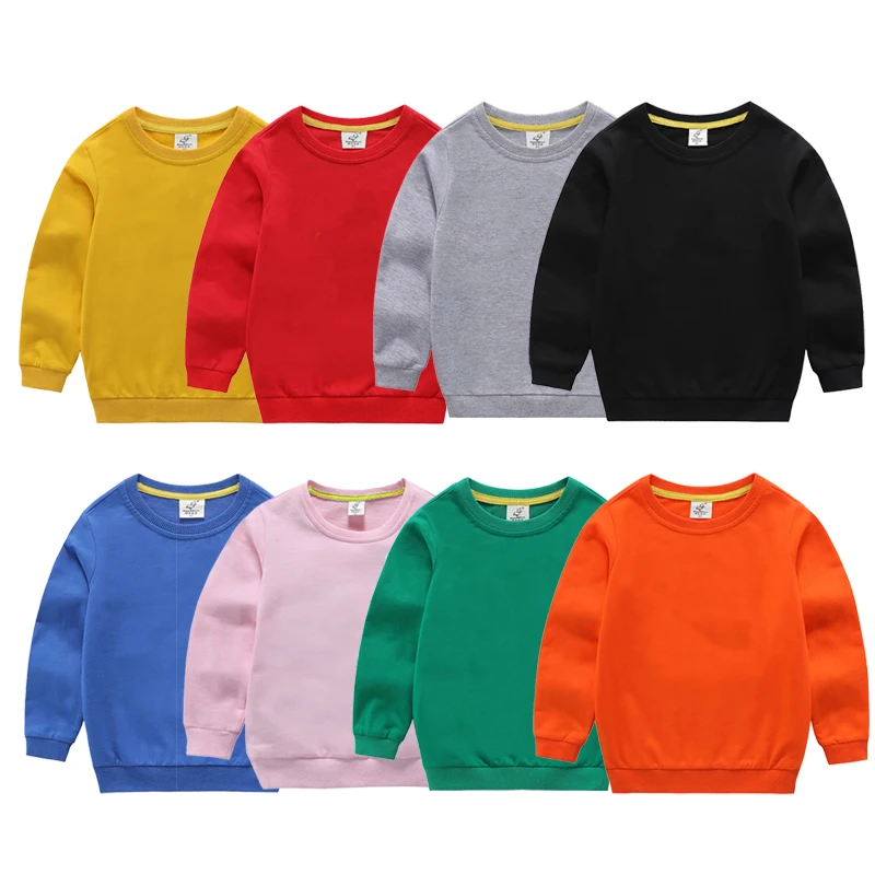 

1-12 Years Boys Girls Clothes Pullover Cotton Sweatshirts Casual Costume Long Sleeved Kid Clothing Solid Color Children Clothes
