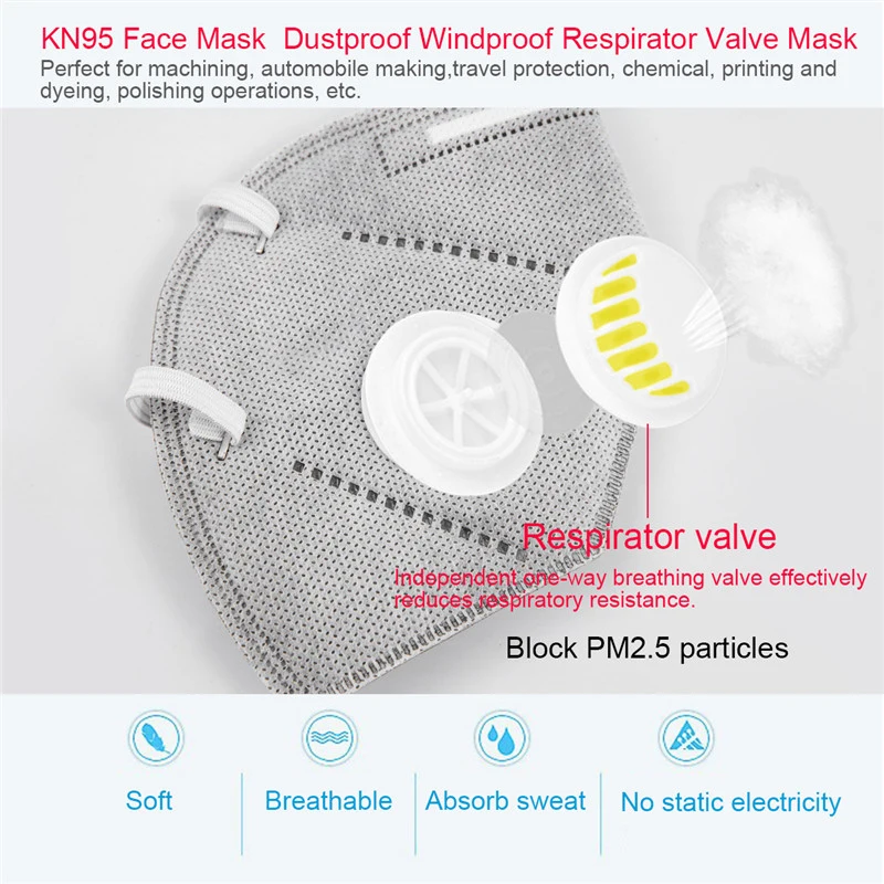 Gray Valve ffp3 mask kn95 Mask 5 Layers Protection Masks Filtration Mouth Cover Anti Dust Pollution ffp2 | Красота и здоровье
