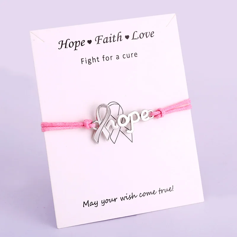 Женские браслеты шармы с розовой лентой Fighter раком груди оптовая продажа Прямая