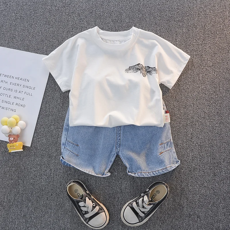 

Summer Style Boy Clothes Set Kids Clothes Boys Clothing Short-sleeved T-shirt+Denim shorts 2 Pcs Outfit Set Children Suit