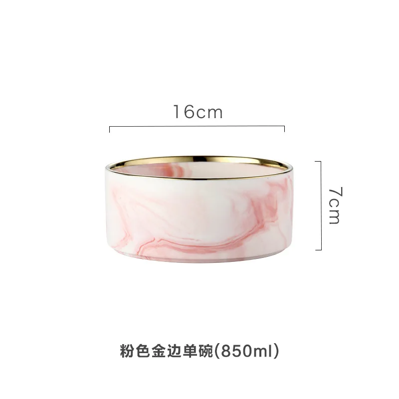 Pink Glod Rim Керамическая миска из мрамора в скандинавском стиле с бамбуковым держателем на стойке, вместительная миска для салата, фруктов, десерта, миска для кошек, домашних животных, столовая посуда 850 мл - Цвет: Pink Glod Rim