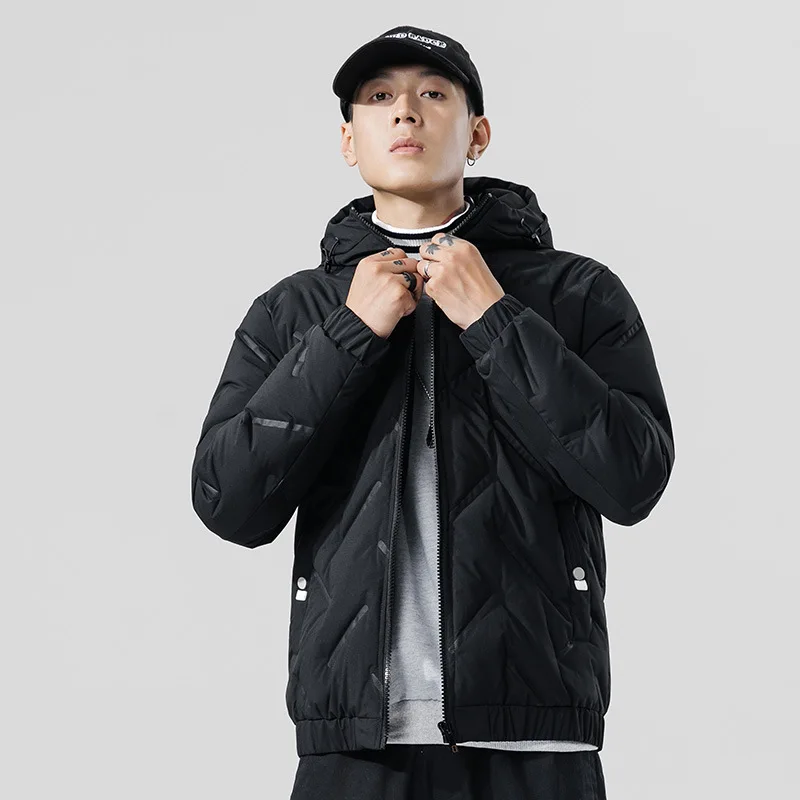Зимний мужской пуховик Ins тренд с капюшоном простой модный Ромбический теплый