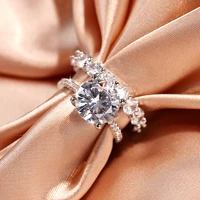 925 womens ring set hot sale womens aaaa round zircon ring fashion bridal double set ring jewelry