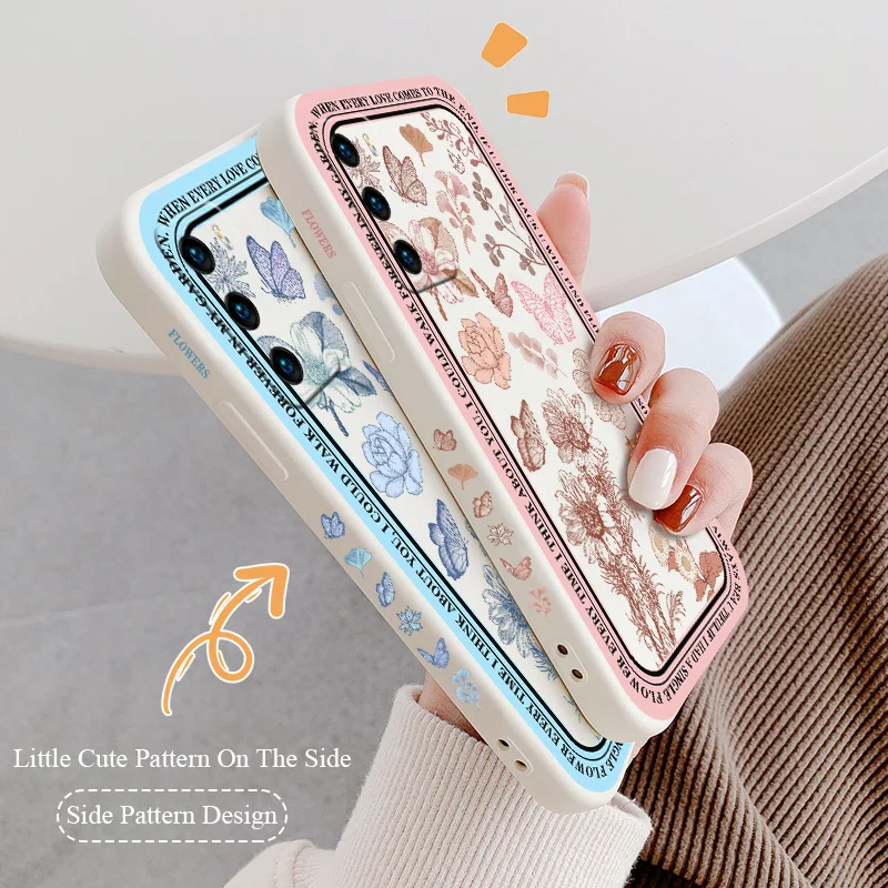 

Blue Border Flowers Silicone Phone Case For Huawei P40 P50 P30 P20 Pro Lite Mate 40 30 20 Pro Lite Nova 5t Y7A Soft Back Cover