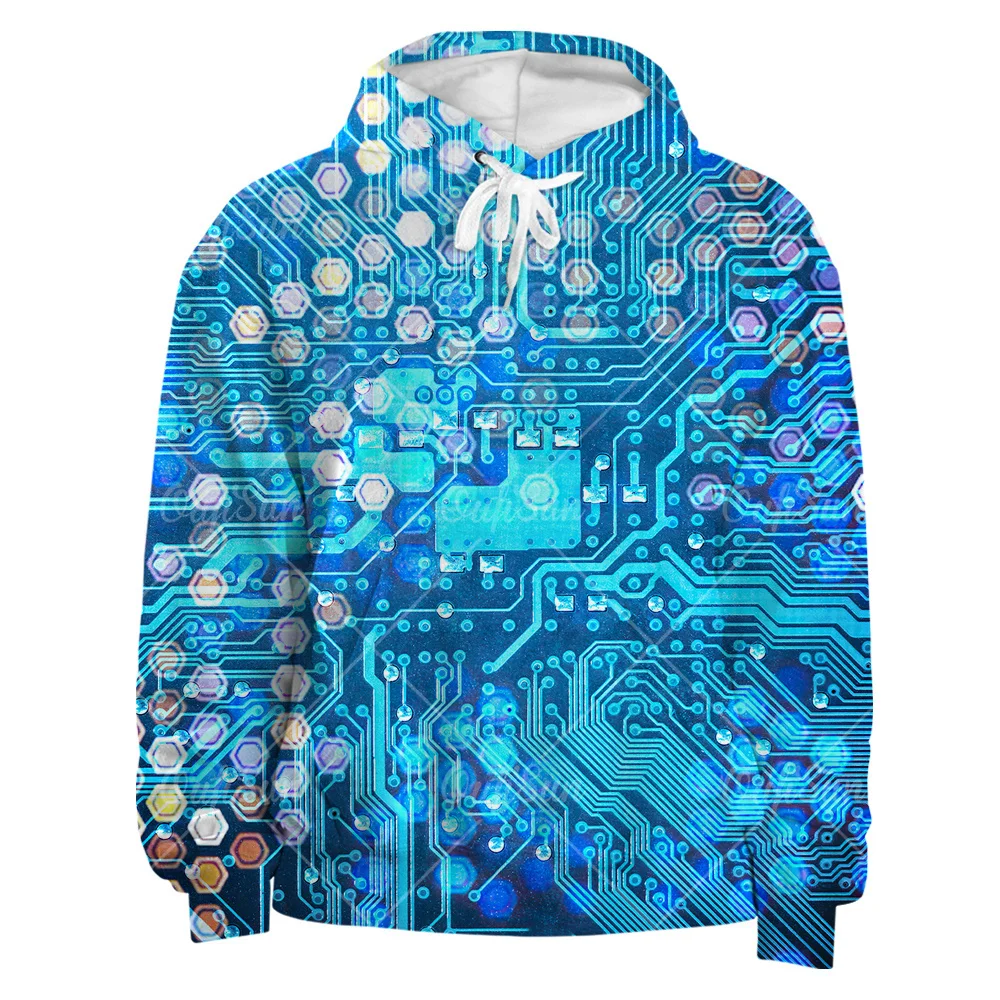 

Electronic Pattern 3D Printing Men's Sweatshirt Trendy Spring And Autumn Casual Round Neck Loose Hoodie Men Oversized Hoodies