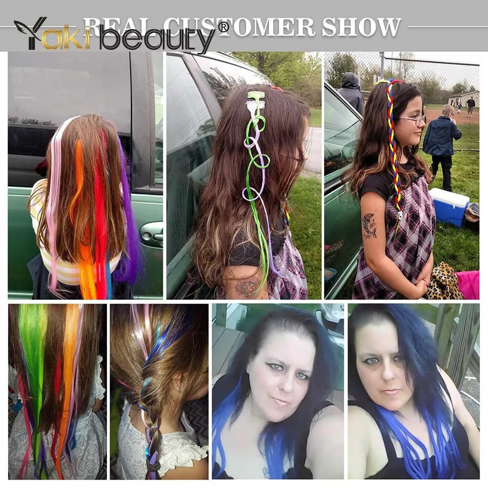 

Colored Clip in Hair Extensions 20" 10pcs Straight Fashion Hairpieces for Party Highlights Rainbow Colors