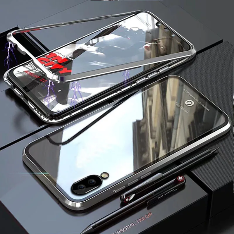 Чехол YonLinTan Coque для Huawei Y6 Pro Prime Металлическая магнитная рамка жесткие чехлы из закаленного стекла для телефона