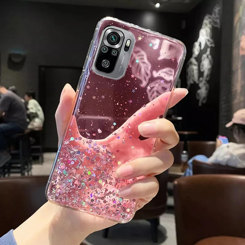 

Bling Glitter Star Phone Case For Xiaomi Redmi Note 10 Pro Max 10T 5G 10S 9S 9 8T 8 7 K40 K30 K20 9 9A 9C 8A 9T Clear Soft Cover