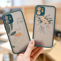 abstract line art sketch girl aesthetics phone case for iphone 12 11 mini pro xr xs max 7 8 plus x matte transparent back cover