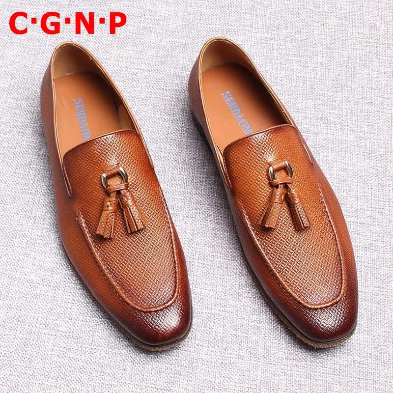 

C·G·N·P Luxury Fashion Genuine Leather Loafers Tassel Men Dress Shoes Handmade Slip On Casual Shoes Men's Party And Prom Shoes