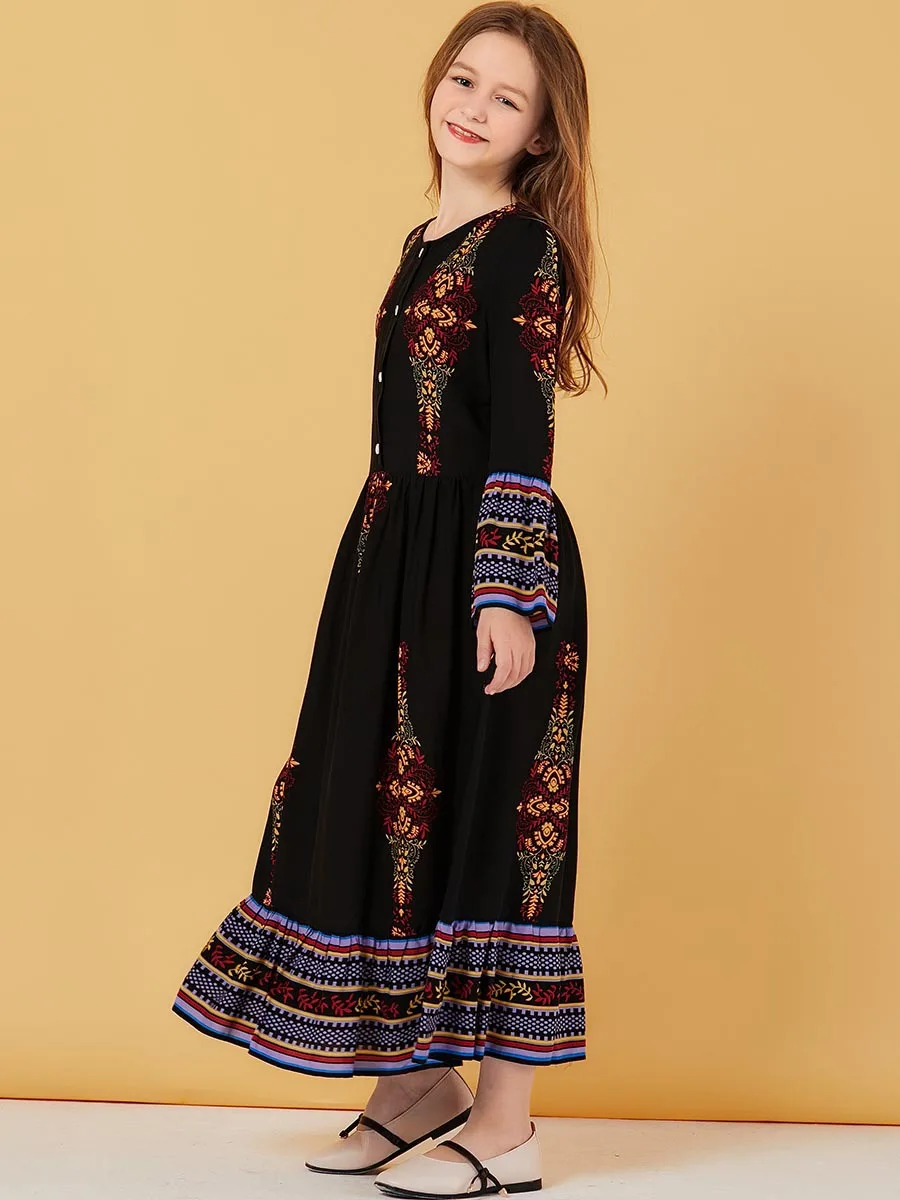 Мусульманское платье для девочек с расклешенными рукавами весеннее