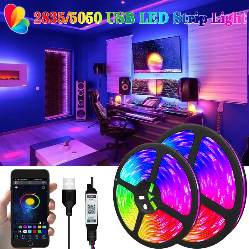 

LED Strips 5V USB Flexible TV Backlight Lamp 2835 RGB Tape Diode Phone Bluetooth-compatible Background Lights For Room Luces Led