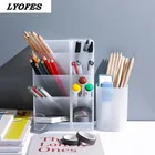 Настольный органайзер Kawaii 4 Gird, держатель для ручек, Бесплатная наклейка, настольная подставка для хранения карандашей, школьные и офисные канцелярские принадлежности