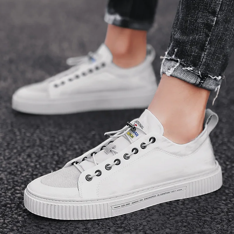 Кроссовки мужские с низким вырезом холщовые дышащие сникерсы резинкой плоская