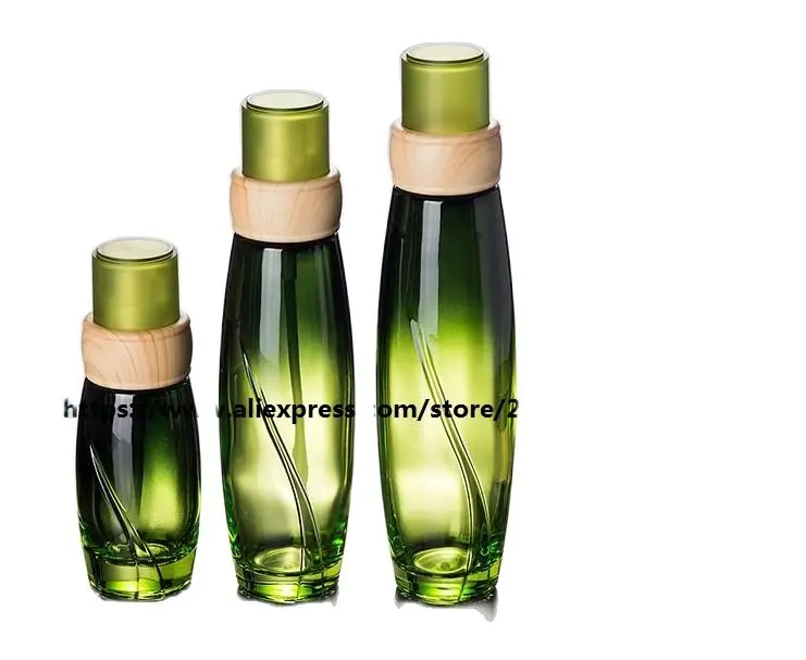100 мл зеленая стеклянная бутылка с пресс-насосом деревянная крышка для