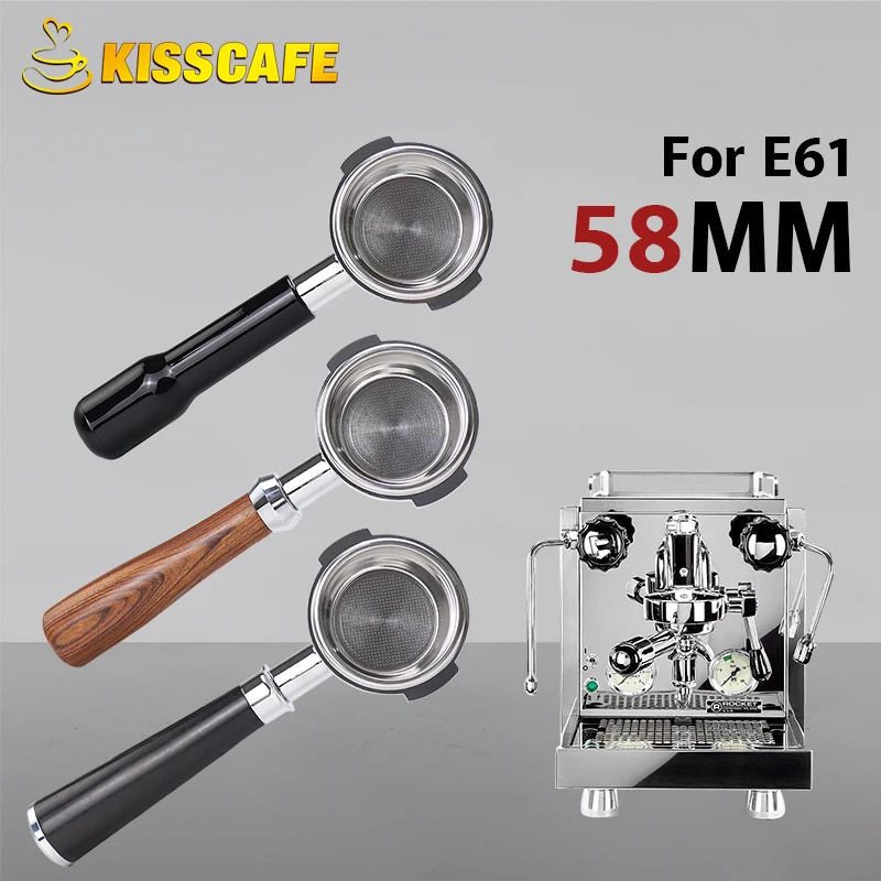 EXPOBAR-máquina de café E61 con mango de madera maciza, filtro portátil sin fondo de 58MM, herramienta de Barista Espresso de grupo de aplicación universal