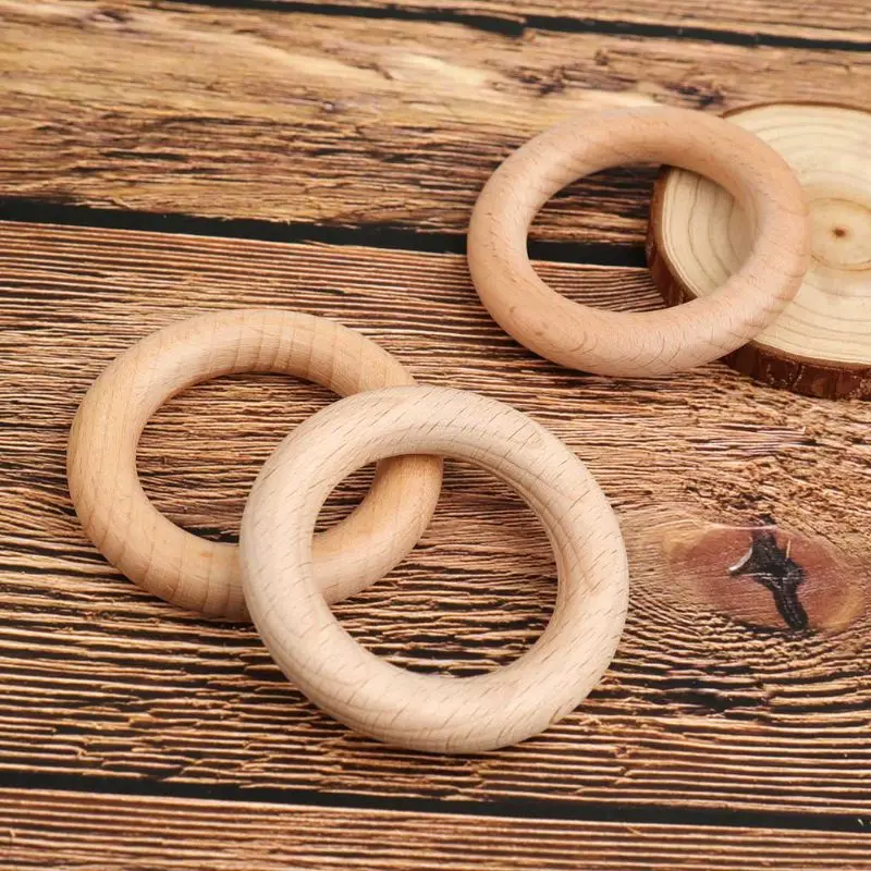 

5pcs Crafts DIY Baby Teether Wooden Rings Necklace Bracelet Making 53mm/70mm