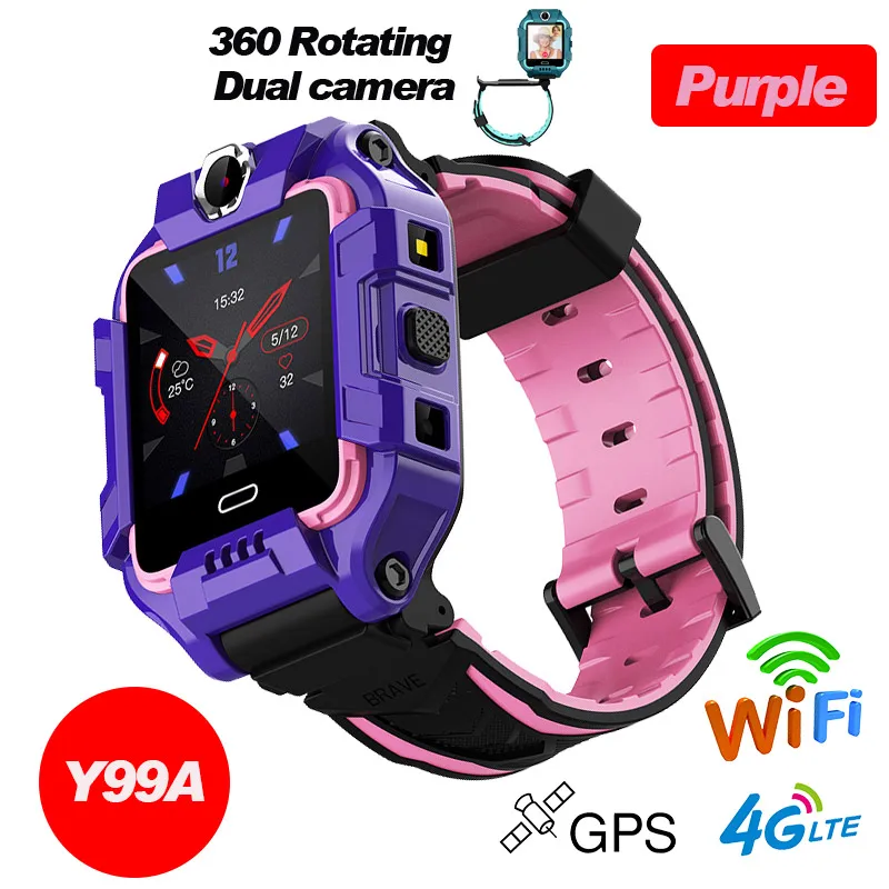 Y99A Purple 696 Детские 4G LTE умные часы gps+ WiFi+ LBS расположение SIM Двойная камера вращение на 360 градусов умные часы телефон часы ремешок - Цвет: Y99A Purple