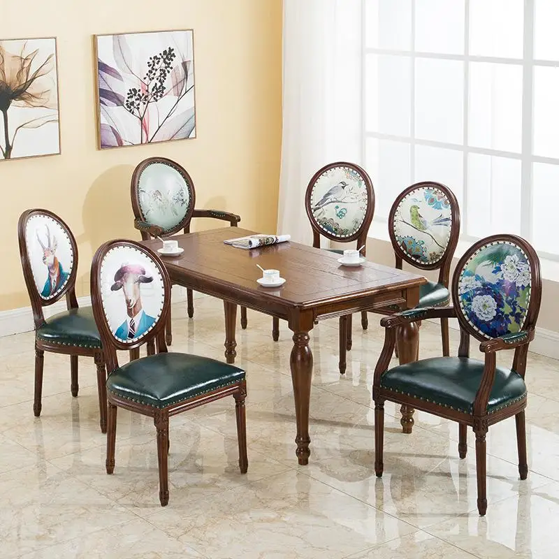 Американский Стул Для ресторана в стиле ретро из массива древесины дуба домашнее