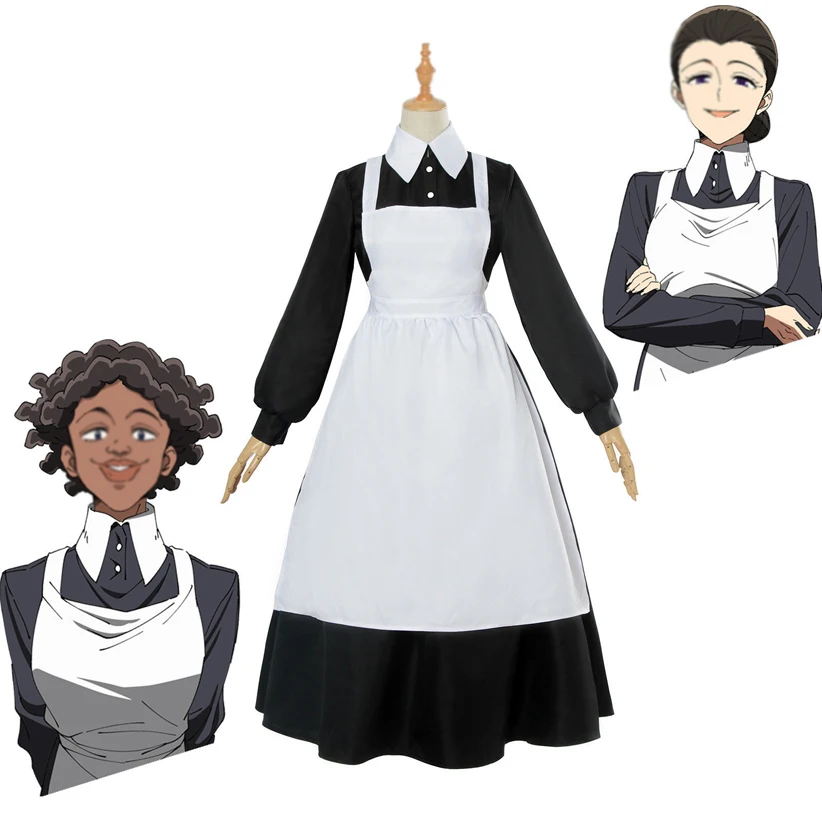 

Anime The Promised Neverland Isabella Halloween Cosplay Costume Apron Yakusoku no Neverland Krone Maid Lolita Dress Black White